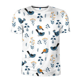Мужская футболка 3D спортивная с принтом Воробушки , 100% полиэстер с улучшенными характеристиками | приталенный силуэт, круглая горловина, широкие плечи, сужается к линии бедра | воробей | зяблик | минимализм | паттерн | птицы | цветы | чиж