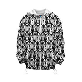 Детская куртка 3D с принтом Juventus Black&White , 100% полиэстер | застежка — молния, подол и капюшон оформлены резинкой с фиксаторами, по бокам — два кармана без застежек, один потайной карман на груди, плотность верхнего слоя — 90 г/м2; плотность флисового подклада — 260 г/м2 | 
