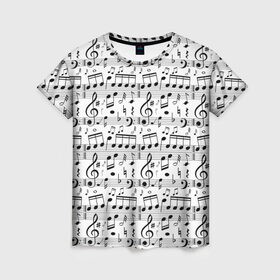 Женская футболка 3D с принтом Нотный стан , 100% полиэфир ( синтетическое хлопкоподобное полотно) | прямой крой, круглый вырез горловины, длина до линии бедер | бемоль | диез | до | ля | ми | ноты | октава | паттерн | ре | си | скрипичный ключ | соль | фа