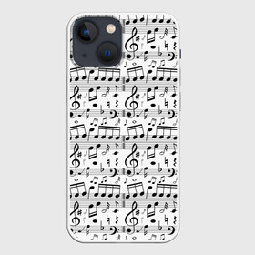 Чехол для iPhone 13 mini с принтом Нотный стан ,  |  | Тематика изображения на принте: бемоль | диез | до | ля | ми | ноты | октава | паттерн | ре | си | скрипичный ключ | соль | фа