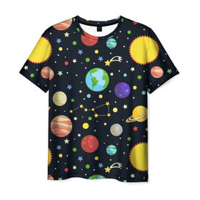 Мужская футболка 3D с принтом Солнечная система , 100% полиэфир | прямой крой, круглый вырез горловины, длина до линии бедер | большая медведица | венера | звезда | звезды | земля | космос | марс | меркурий | паттерн | сатурн | созвездия | солнце | уран | юпитер