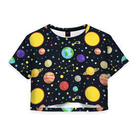Женская футболка 3D укороченная с принтом Солнечная система , 100% полиэстер | круглая горловина, длина футболки до линии талии, рукава с отворотами | большая медведица | венера | звезда | звезды | земля | космос | марс | меркурий | паттерн | сатурн | созвездия | солнце | уран | юпитер