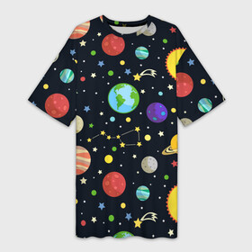 Платье-футболка 3D с принтом Солнечная система ,  |  | большая медведица | венера | звезда | звезды | земля | космос | марс | меркурий | паттерн | сатурн | созвездия | солнце | уран | юпитер