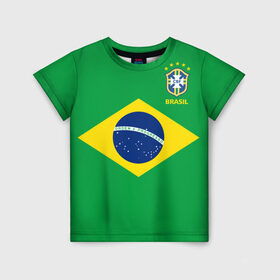 Детская футболка 3D с принтом Бразилия, форма , 100% гипоаллергенный полиэфир | прямой крой, круглый вырез горловины, длина до линии бедер, чуть спущенное плечо, ткань немного тянется | brazil | uniform