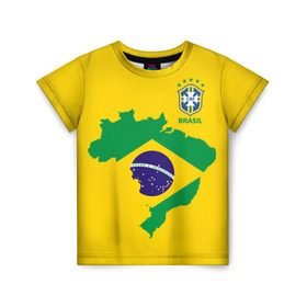 Детская футболка 3D с принтом Бразилия, форма , 100% гипоаллергенный полиэфир | прямой крой, круглый вырез горловины, длина до линии бедер, чуть спущенное плечо, ткань немного тянется | brazil | uniform