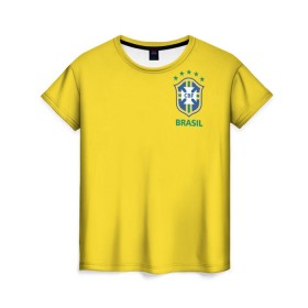 Женская футболка 3D с принтом Бразилия, форма , 100% полиэфир ( синтетическое хлопкоподобное полотно) | прямой крой, круглый вырез горловины, длина до линии бедер | brazil | uniform | бразильская | конфедерация