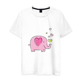 Мужская футболка хлопок с принтом Слоненок , 100% хлопок | прямой крой, круглый вырез горловины, длина до линии бедер, слегка спущенное плечо. | 14 | 14февраля | elephant | happy | happyvalentine | love | valentinesday | деньвсехвлюбленных | деньсвятоговалентина | любовь | мило | нежно | праздник | рисунок | сердца | сердце | слоненок