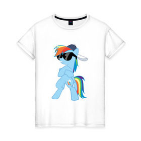 Женская футболка хлопок с принтом Крутая пони , 100% хлопок | прямой крой, круглый вырез горловины, длина до линии бедер, слегка спущенное плечо | my little pony | swag | арт | игра | крутая | лошадь | май литл пони | мультфильм | прикольные