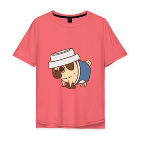 Мужская футболка хлопок Oversize с принтом мопс-кофе , 100% хлопок | свободный крой, круглый ворот, “спинка” длиннее передней части | pug | мопс