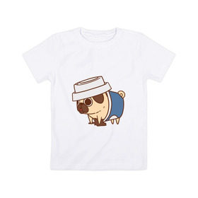 Детская футболка хлопок с принтом мопс-кофе , 100% хлопок | круглый вырез горловины, полуприлегающий силуэт, длина до линии бедер | pug | мопс