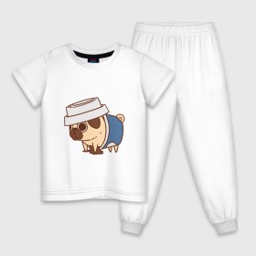 Детская пижама хлопок с принтом мопс-кофе , 100% хлопок |  брюки и футболка прямого кроя, без карманов, на брюках мягкая резинка на поясе и по низу штанин
 | Тематика изображения на принте: pug | мопс