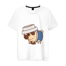 Мужская футболка хлопок с принтом мопс-кофе , 100% хлопок | прямой крой, круглый вырез горловины, длина до линии бедер, слегка спущенное плечо. | pug | мопс