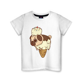 Детская футболка хлопок с принтом мопс-мороженое , 100% хлопок | круглый вырез горловины, полуприлегающий силуэт, длина до линии бедер | pug | мопс