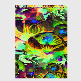 Скетчбук с принтом Acid Flower fashion , 100% бумага
 | 48 листов, плотность листов — 100 г/м2, плотность картонной обложки — 250 г/м2. Листы скреплены сверху удобной пружинной спиралью | abstraction | color | flower | garden | spray | tie dye | абстракция | акварель | живопись | искусство | краски | лилии | текстуры | цветные краски | цветы | яркие цвета