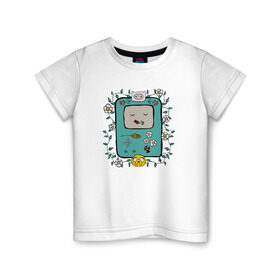 Детская футболка хлопок с принтом Бимо , 100% хлопок | круглый вырез горловины, полуприлегающий силуэт, длина до линии бедер | Тематика изображения на принте: adventure time | время приключений