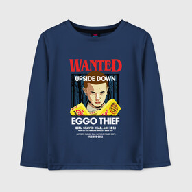 Детский лонгслив хлопок с принтом Wanted Eggo Thief 11 , 100% хлопок | круглый вырез горловины, полуприлегающий силуэт, длина до линии бедер | Тематика изображения на принте: 11 | netflix | stranger | things | бобби | браун | милли | нетфликс | одиннадцать