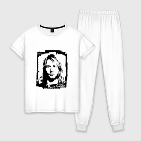 Женская пижама хлопок с принтом Nirvana Курт Кобейн , 100% хлопок | брюки и футболка прямого кроя, без карманов, на брюках мягкая резинка на поясе и по низу штанин | cobain | kurt | nirvana | альтернативный | гранж | грол | группа | дональд | кобейн | курт | музыка | музыкант | надпись | нервана | нирвана | новоселич | певец | рок | смайл | смайлик | солист | язык