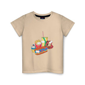 Детская футболка хлопок с принтом Вкусные Симпсоны , 100% хлопок | круглый вырез горловины, полуприлегающий силуэт, длина до линии бедер | bart | homer | simpsons | барт | гомер | лиза | макдак | макдональдс | мардж | мэгги | фастфуд
