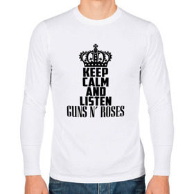 Мужской лонгслив хлопок с принтом Keep calm and listen Guns-n-roses , 100% хлопок |  | guns n roses | gunsnroses | ганз н роус | ганзес роус | ганзесроус | ганзнроус | дафф маккаган | диззи рид | мелисса риз | ричард фортус | рок | слэш | франк феррер | эксл роуз