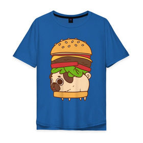 Мужская футболка хлопок Oversize с принтом мопс-бургер , 100% хлопок | свободный крой, круглый ворот, “спинка” длиннее передней части | Тематика изображения на принте: pug | мопс