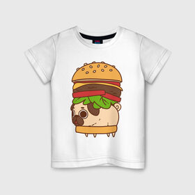 Детская футболка хлопок с принтом мопс-бургер , 100% хлопок | круглый вырез горловины, полуприлегающий силуэт, длина до линии бедер | pug | мопс