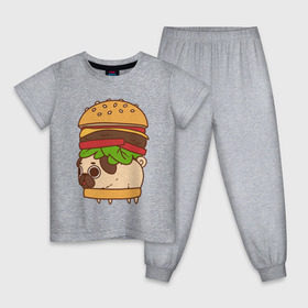 Детская пижама хлопок с принтом мопс-бургер , 100% хлопок |  брюки и футболка прямого кроя, без карманов, на брюках мягкая резинка на поясе и по низу штанин
 | Тематика изображения на принте: pug | мопс