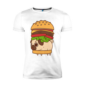 Мужская футболка премиум с принтом мопс-бургер , 92% хлопок, 8% лайкра | приталенный силуэт, круглый вырез ворота, длина до линии бедра, короткий рукав | pug | мопс