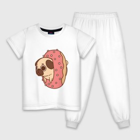 Детская пижама хлопок с принтом мопс-пончик , 100% хлопок |  брюки и футболка прямого кроя, без карманов, на брюках мягкая резинка на поясе и по низу штанин
 | Тематика изображения на принте: pug | мопс