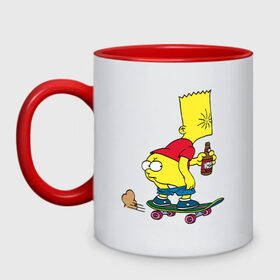 Кружка двухцветная с принтом Bart Simpson , керамика | объем — 330 мл, диаметр — 80 мм. Цветная ручка и кайма сверху, в некоторых цветах — вся внутренняя часть | skate | барт | борд | скейт