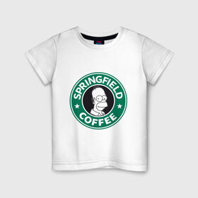 Детская футболка хлопок с принтом Springfield Coffee , 100% хлопок | круглый вырез горловины, полуприлегающий силуэт, длина до линии бедер | Тематика изображения на принте: homer | simpsons | гомер | лого | спрингфилд | старбакс