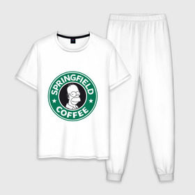 Мужская пижама хлопок с принтом Springfield Coffee , 100% хлопок | брюки и футболка прямого кроя, без карманов, на брюках мягкая резинка на поясе и по низу штанин
 | homer | simpsons | гомер | лого | спрингфилд | старбакс