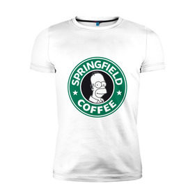 Мужская футболка премиум с принтом Springfield Coffee , 92% хлопок, 8% лайкра | приталенный силуэт, круглый вырез ворота, длина до линии бедра, короткий рукав | homer | simpsons | гомер | лого | спрингфилд | старбакс