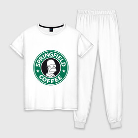 Женская пижама хлопок с принтом Springfield Coffee , 100% хлопок | брюки и футболка прямого кроя, без карманов, на брюках мягкая резинка на поясе и по низу штанин | homer | simpsons | гомер | лого | спрингфилд | старбакс