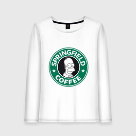 Женский лонгслив хлопок с принтом Springfield Coffee , 100% хлопок |  | homer | simpsons | гомер | лого | спрингфилд | старбакс