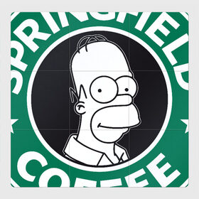 Магнитный плакат 3Х3 с принтом Springfield Coffee , Полимерный материал с магнитным слоем | 9 деталей размером 9*9 см | homer | simpsons | гомер | лого | спрингфилд | старбакс