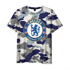 Мужская футболка 3D с принтом FC Chelsea Camouflage , 100% полиэфир | прямой крой, круглый вырез горловины, длина до линии бедер | Тематика изображения на принте: 