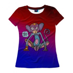 Женская футболка 3D с принтом Год обезьяны , 100% полиэфир ( синтетическое хлопкоподобное полотно) | прямой крой, круглый вырез горловины, длина до линии бедер | 