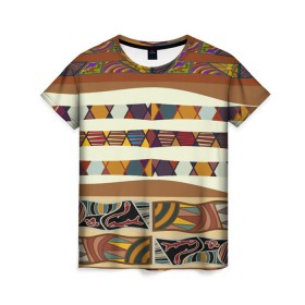 Женская футболка 3D с принтом Африканская мозаика , 100% полиэфир ( синтетическое хлопкоподобное полотно) | прямой крой, круглый вырез горловины, длина до линии бедер | afrika | pattern | африка | африканские мотивы | африканские узоры | солнце | узор | этника | южный континент