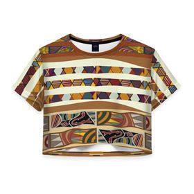 Женская футболка 3D укороченная с принтом Африканская мозаика , 100% полиэстер | круглая горловина, длина футболки до линии талии, рукава с отворотами | afrika | pattern | африка | африканские мотивы | африканские узоры | солнце | узор | этника | южный континент