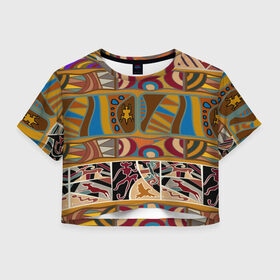 Женская футболка 3D укороченная с принтом Africa Style , 100% полиэстер | круглая горловина, длина футболки до линии талии, рукава с отворотами | afrika | pattern | африка | африканские мотивы | африканские узоры | солнце | узор | этника | южный континент