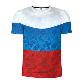Мужская футболка 3D спортивная с принтом Россия хохлома триколор , 100% полиэстер с улучшенными характеристиками | приталенный силуэт, круглая горловина, широкие плечи, сужается к линии бедра | russia | россия | россия триколор | россия хохлома | триколор | флаг рф | хозлома | хохлома