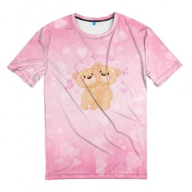Мужская футболка 3D с принтом Мишки , 100% полиэфир | прямой крой, круглый вырез горловины, длина до линии бедер | angel | heart | love | valentines day | амур | ангел | бабочки | купидон | любовь | медведь | сердце