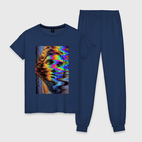 Женская пижама хлопок с принтом Pixel art , 100% хлопок | брюки и футболка прямого кроя, без карманов, на брюках мягкая резинка на поясе и по низу штанин |  vaporwave | вебпанк | пиксель | скульптура