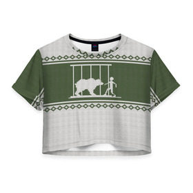 Женская футболка 3D укороченная с принтом Дикий зверь , 100% полиэстер | круглая горловина, длина футболки до линии талии, рукава с отворотами | зима | новый год | олень | подарок | прикол | свитер | свитер с оленем