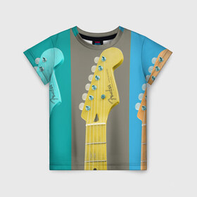 Детская футболка 3D с принтом Гитара , 100% гипоаллергенный полиэфир | прямой крой, круглый вырез горловины, длина до линии бедер, чуть спущенное плечо, ткань немного тянется | Тематика изображения на принте: guitar | music | piano | гитара | музыка | ноты | пианино
