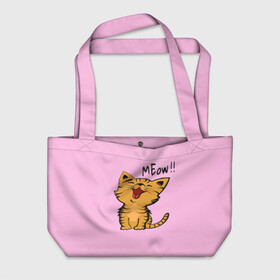 Пляжная сумка 3D с принтом Meow !! , 100% полиэстер | застегивается на металлическую кнопку; внутренний карман застегивается на молнию. Стенки укреплены специальным мягким материалом, чтобы защитить содержимое от несильных ударов
 | cat | pussy | smile | киска | котёнок | кошка | мяу | улыбка