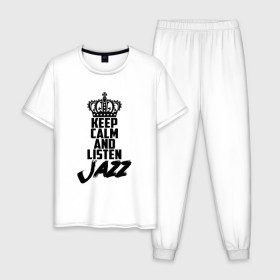 Мужская пижама хлопок с принтом Keep calm and listen Jazz , 100% хлопок | брюки и футболка прямого кроя, без карманов, на брюках мягкая резинка на поясе и по низу штанин
 | jazz | африканские ритмы | афроамериканский | блюз | вокально | гармоническая | джаз | джас | европейская | жаз | жас | инструментальная | музыка | музыкальный | регтайм | структура | фольклор