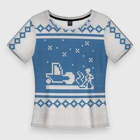 Женская футболка 3D Slim с принтом Свитер с Оленем ,  |  | зима | новый год | олень | подарок | прикол | свитер | свитер с оленем