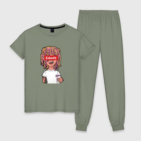 Женская пижама хлопок с принтом Lil Pump , 100% хлопок | брюки и футболка прямого кроя, без карманов, на брюках мягкая резинка на поясе и по низу штанин | esketit | face | lil pump | rap | эшкере | эщкере