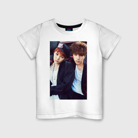 Детская футболка хлопок с принтом kpop BTS Юнги и Джин , 100% хлопок | круглый вырез горловины, полуприлегающий силуэт, длина до линии бедер | kpop